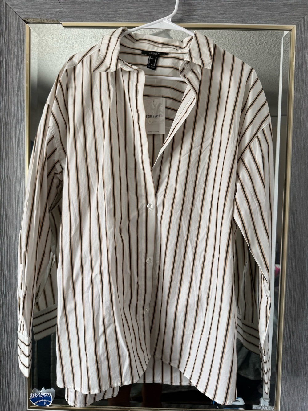Forever 21 Women’s Cream Brown Striped Button-Up Shirt